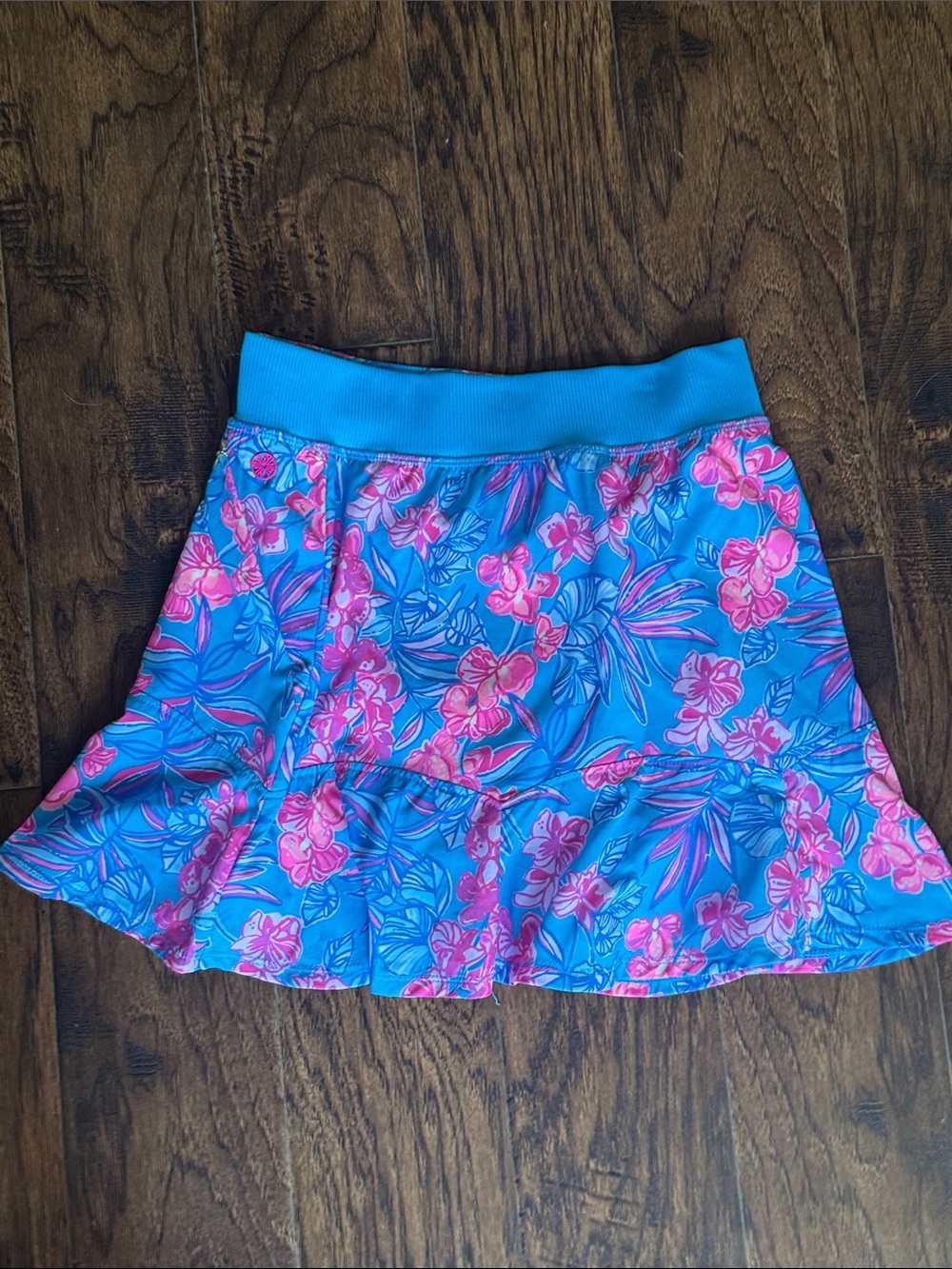 Lilly Pulitzer Luxletic Fara Turquoise & Hot Pink Floral Circle Skort - Picture 6 of 6